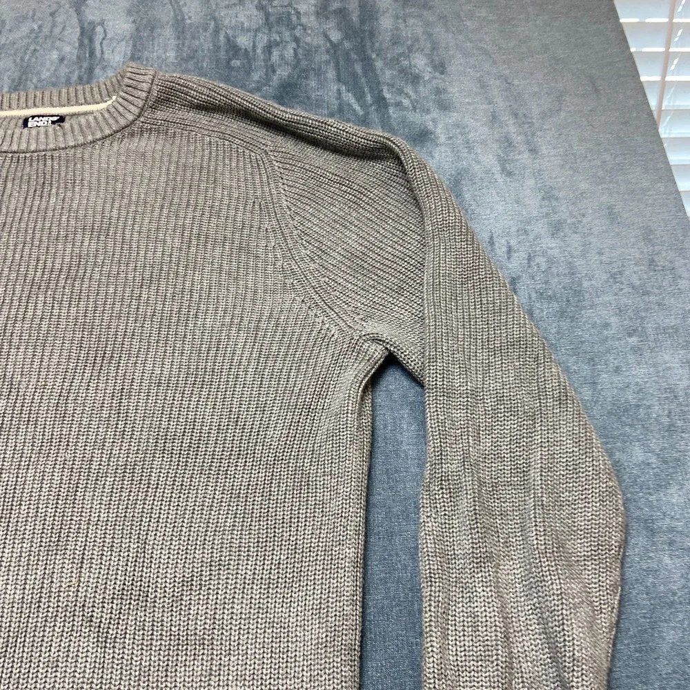 Lands' End Drifter Sweater Mens 2XL Gray Shaker Stitch Knit Cotton Raglan Sleeve